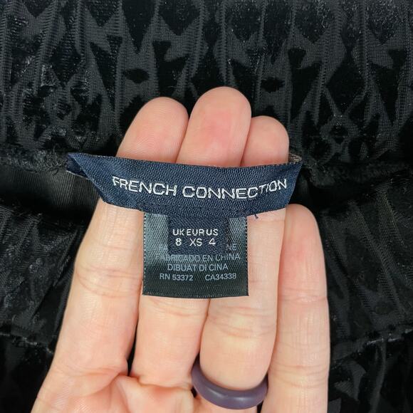 French Connection | Black Velvet Geometric Monochrome Print Pull On Jogger Pants - Picture 6 of 7